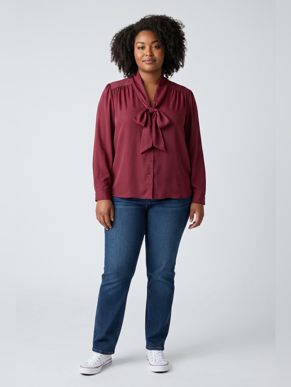 Jessica London Tie Neck Blouse // Burgundy // 18 // NEW